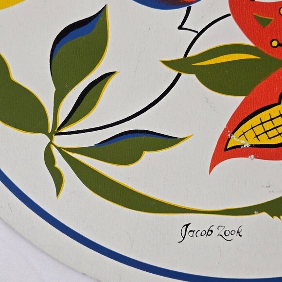 Hex Sign Pennsylvania Dutch Bird Circular Wall Hanging Trivet Signed Jacob Zook - Picture 5 of 8